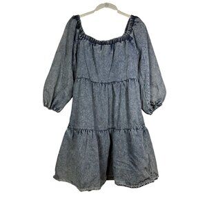 Indulgence Boutique Small Blue Denim Cotton Babydoll Tiered Mini Dress Cowgirl